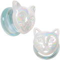 BodyCandy Aurora White Glass Double Flare Kitty Cat Plug Set 6mm to 25mm — color detail