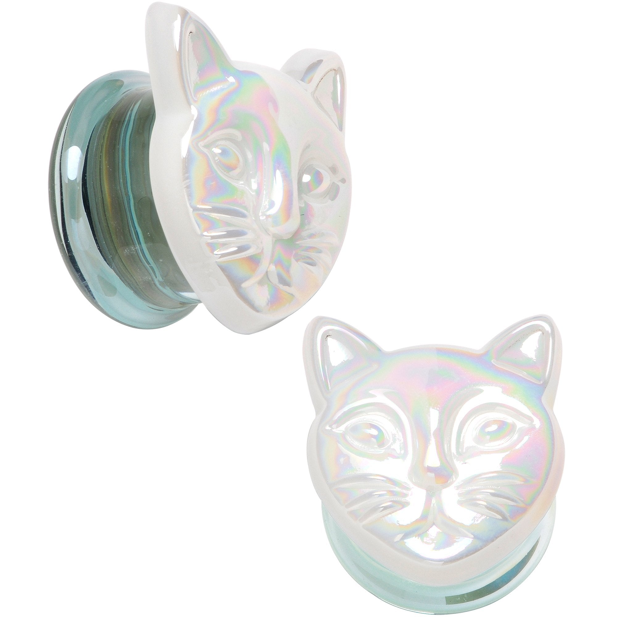 BodyCandy Aurora White Glass Double Flare Kitty Cat Plug Set 6mm to 25mm — packaging