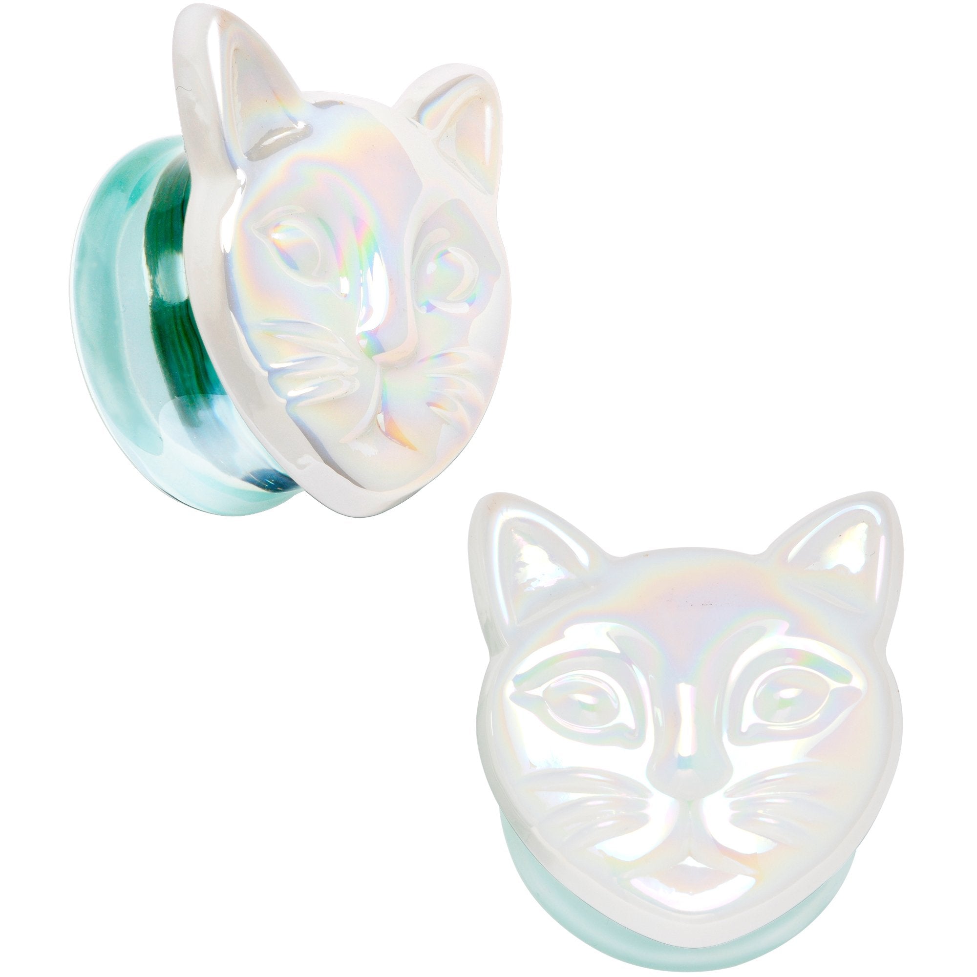 BodyCandy Aurora White Glass Double Flare Kitty Cat Plug Set 6mm to 25mm — feature highlight