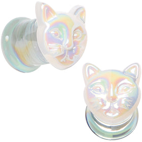 Aurora White Glass Double Flare Kitty Cat Plug Set 6mm to 25mm