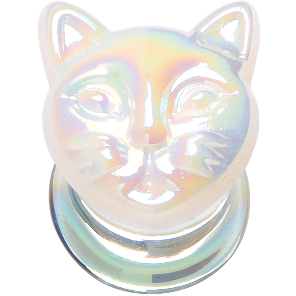 BodyCandy Aurora White Glass Double Flare Kitty Cat Plug Set 6mm to 25mm — side view
