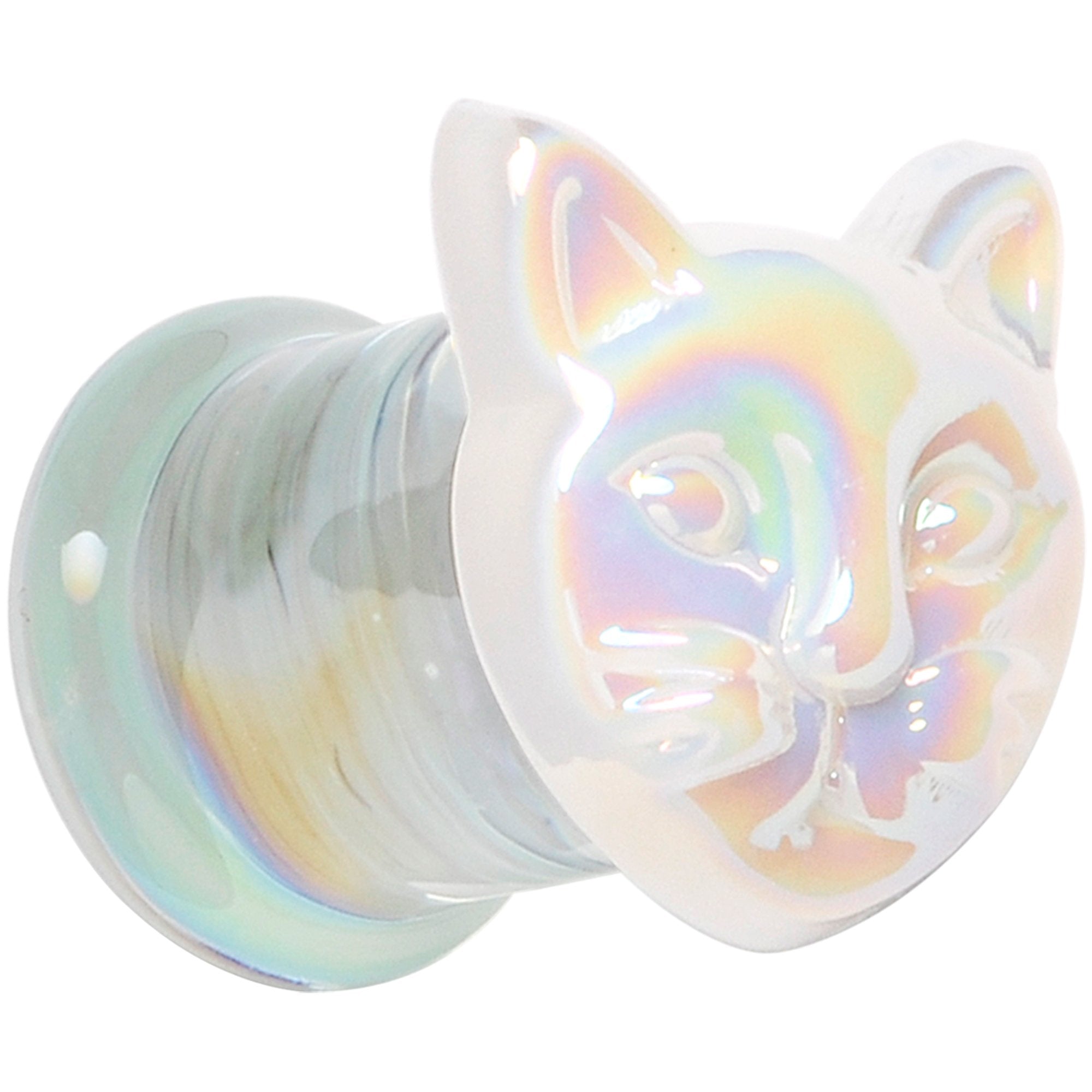 BodyCandy Aurora White Glass Double Flare Kitty Cat Plug Set 6mm to 25mm — back view