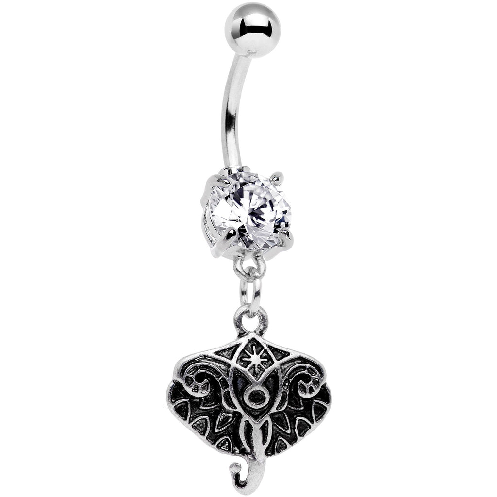 BodyCandy Clear Cubic Zirconia Gem Elephant Inspired Abstract Dangle Belly Ring — main product shot