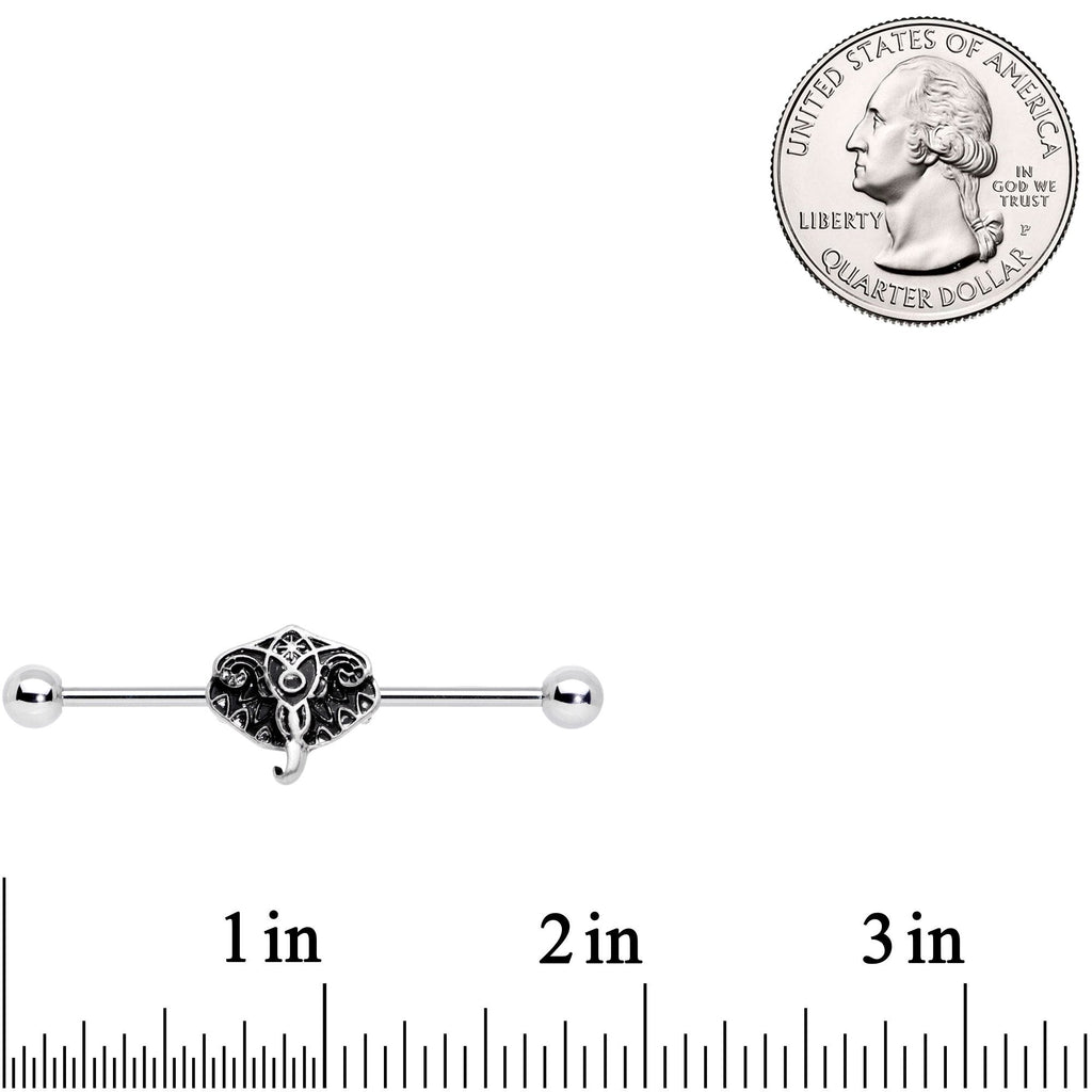 BodyCandy 14G Elephant Inspired Abstract Industrial Barbell 38mm — detail close-up