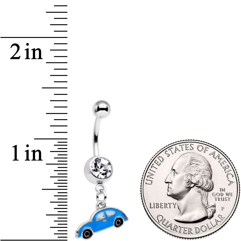 BodyCandy Clear Gem Little Blue Buggy Dangle Belly Ring — detail close-up