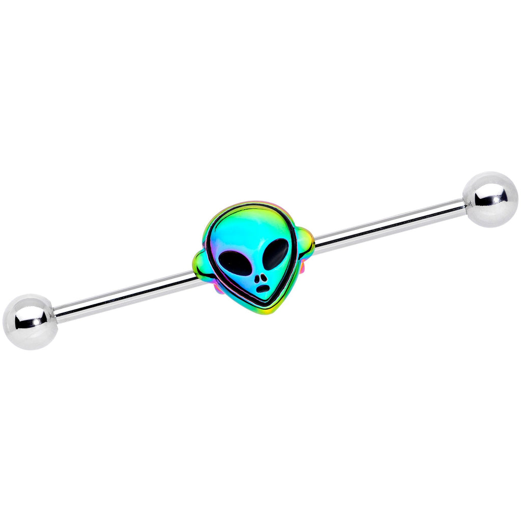 BodyCandy 14G Iridescent Alien Face Industrial Barbell 38mm — main product shot