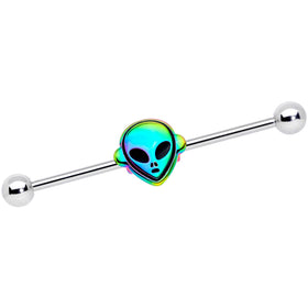 14G Iridescent Alien Face Industrial Barbell 38mm