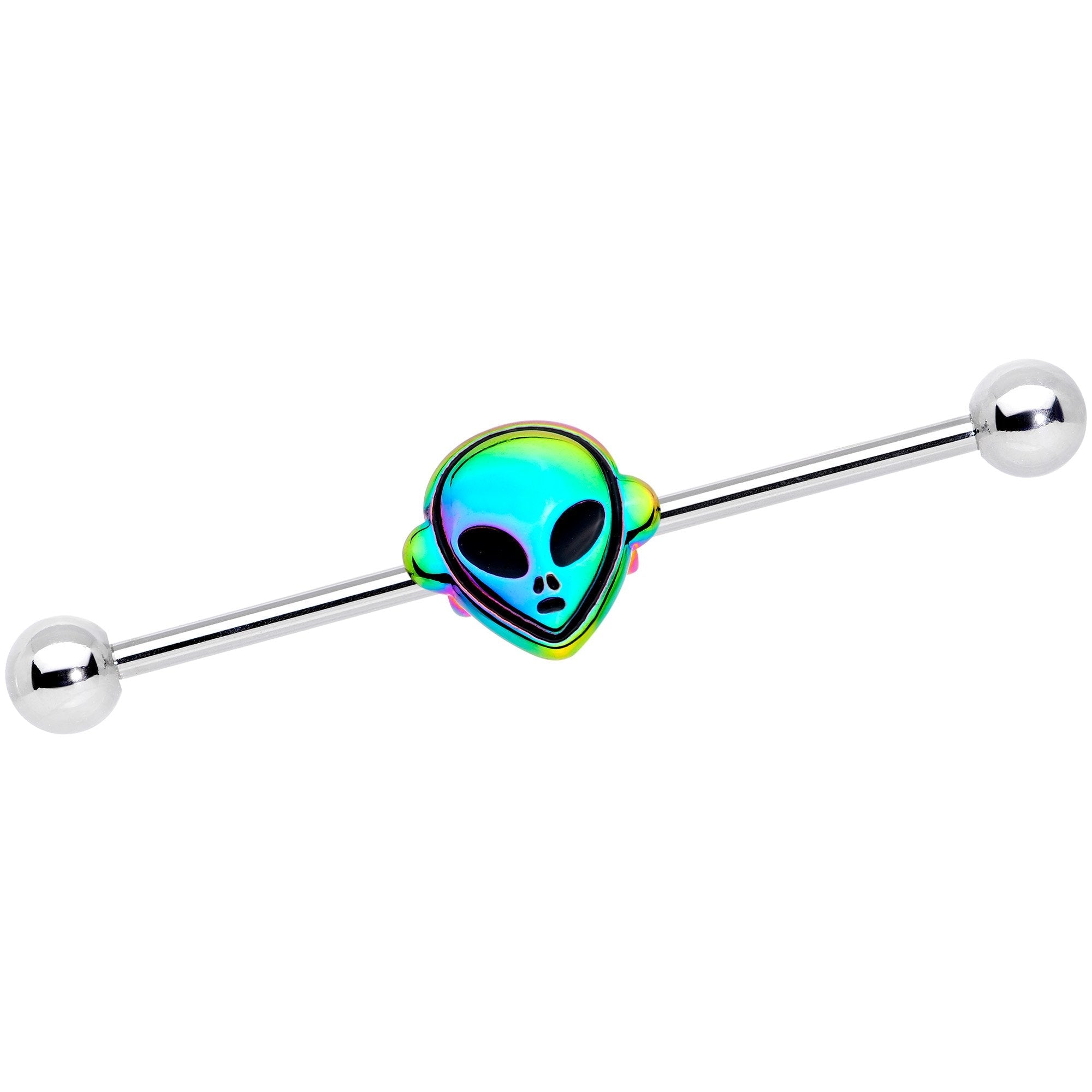 BodyCandy 14G Iridescent Alien Face Industrial Barbell 38mm — main product shot