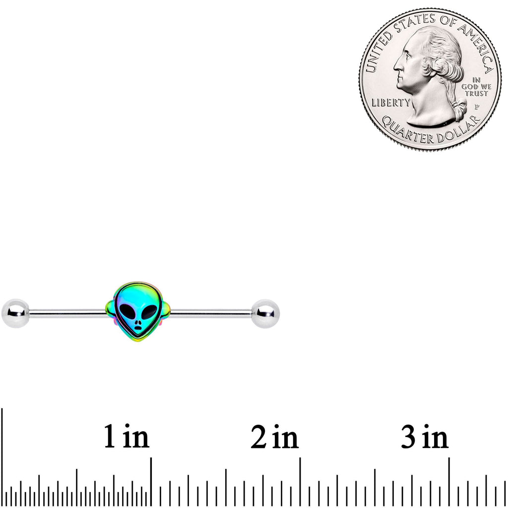 BodyCandy 14G Iridescent Alien Face Industrial Barbell 38mm — lifestyle context