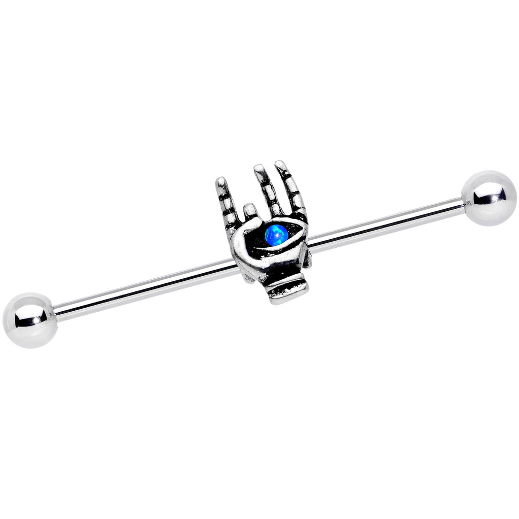BodyCandy 14G Blue Synthetic Opal Hamsa Sacred Hand Industrial Barbell 38mm — main product shot
