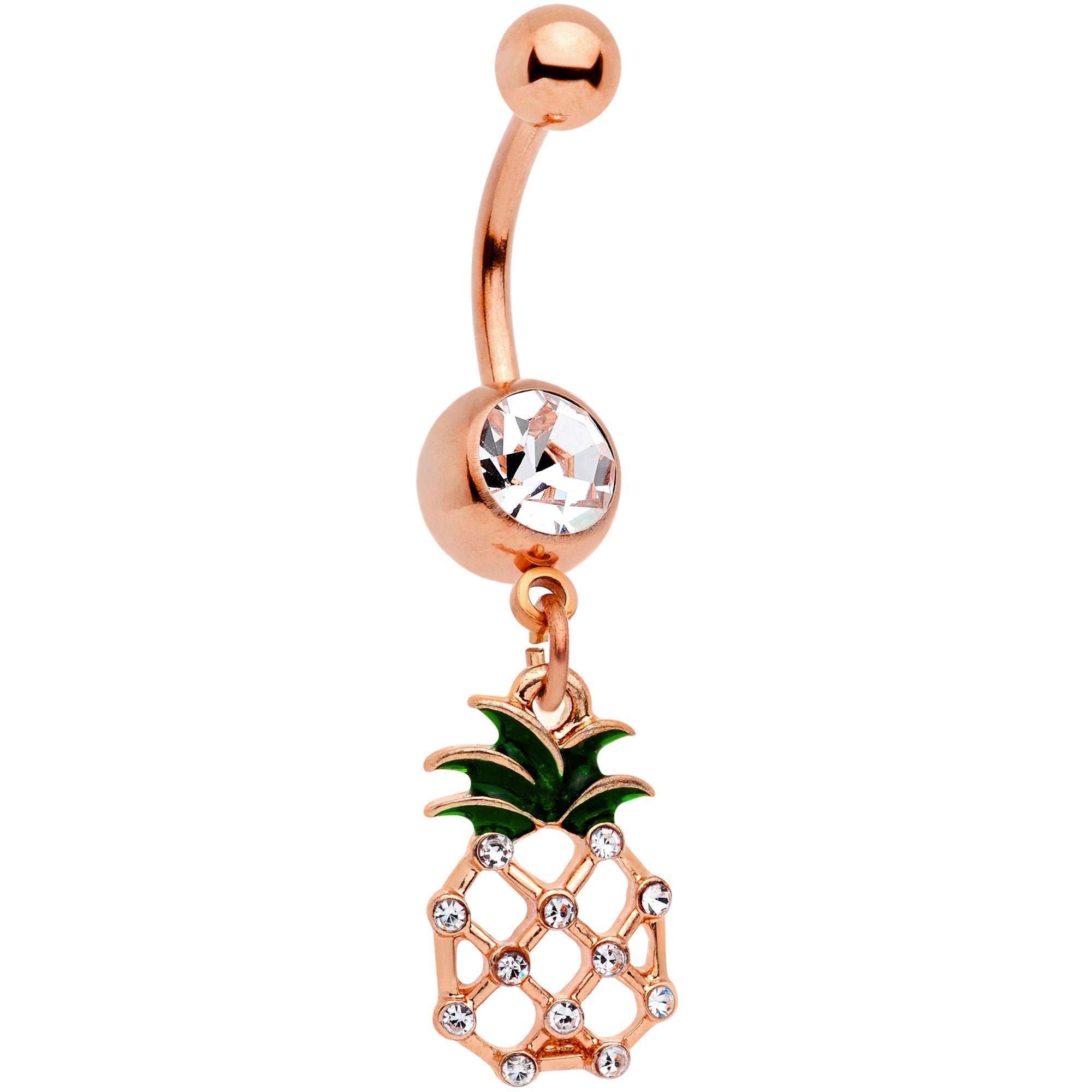 BodyCandy Clear Gem Rose Gold Tone Tropical Treat Pineapple Dangle Belly Ring — main product shot
