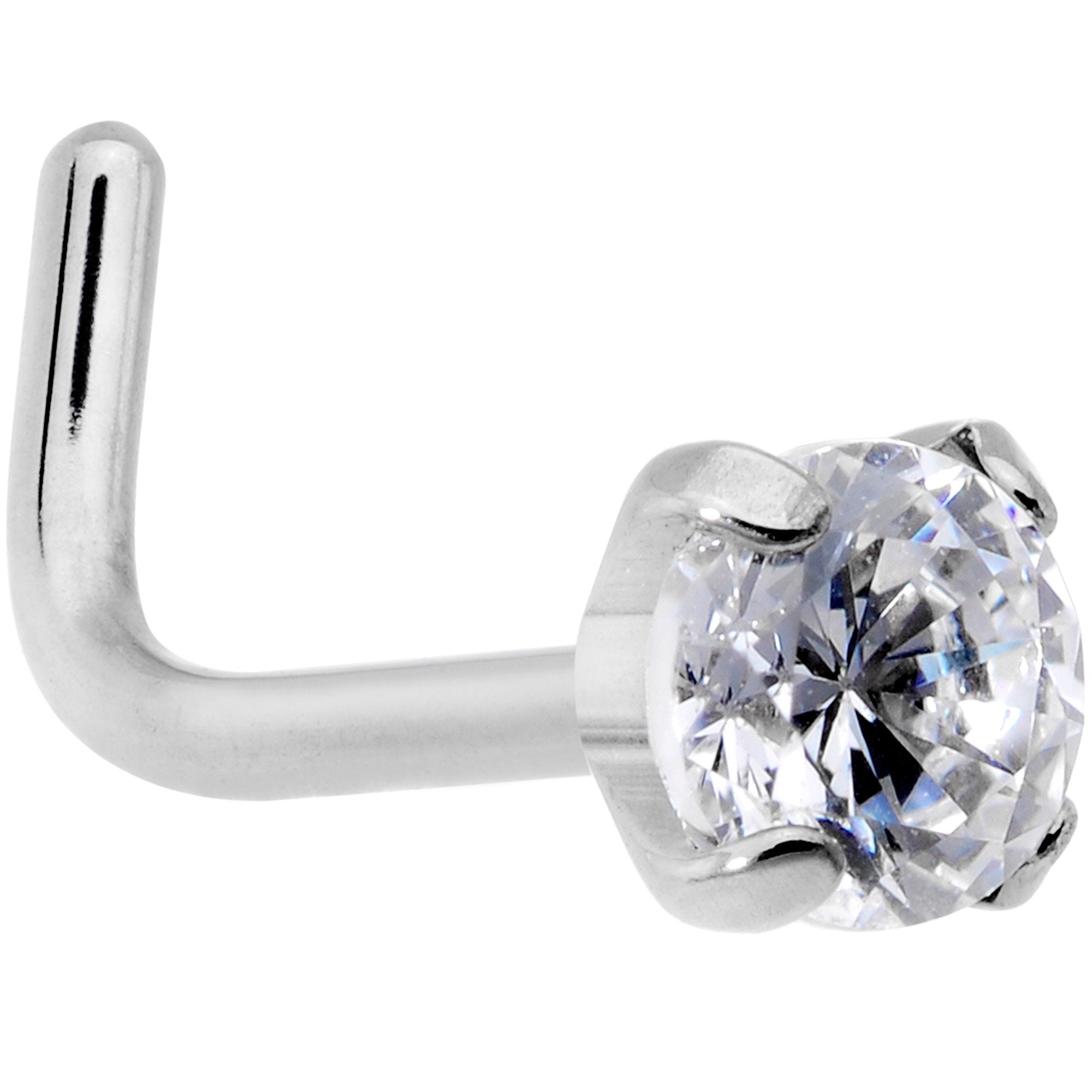 BodyCandy 20G 1/4 Clear 3mm CZ Gem Grade 23 Titanium L Shaped Nose Ring — main product shot