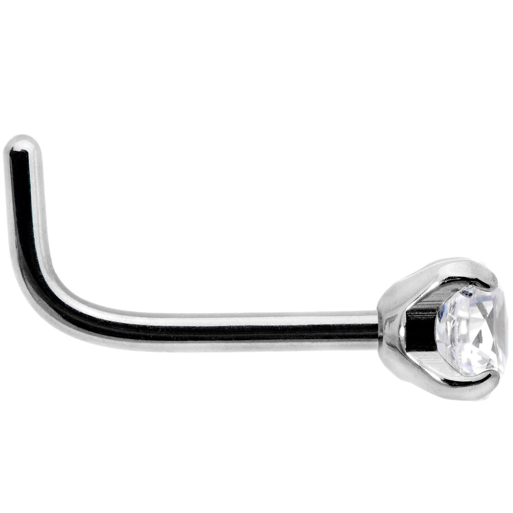BodyCandy 20G 1/4 Clear 3mm CZ Gem Grade 23 Titanium L Shaped Nose Ring — detail and construction