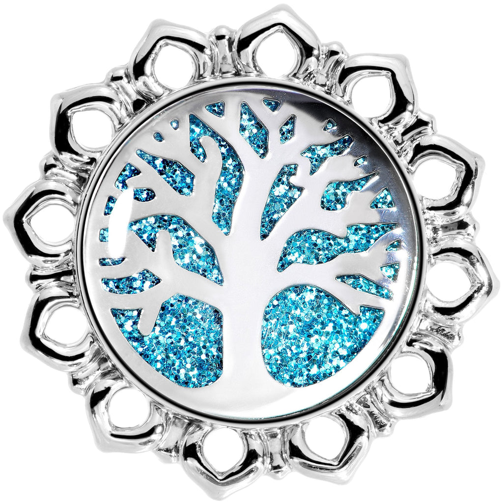 BodyCandy Blue Glitter Inlay Tree of Life Single Flare Plug Set 6mm to 20mm — lifestyle context