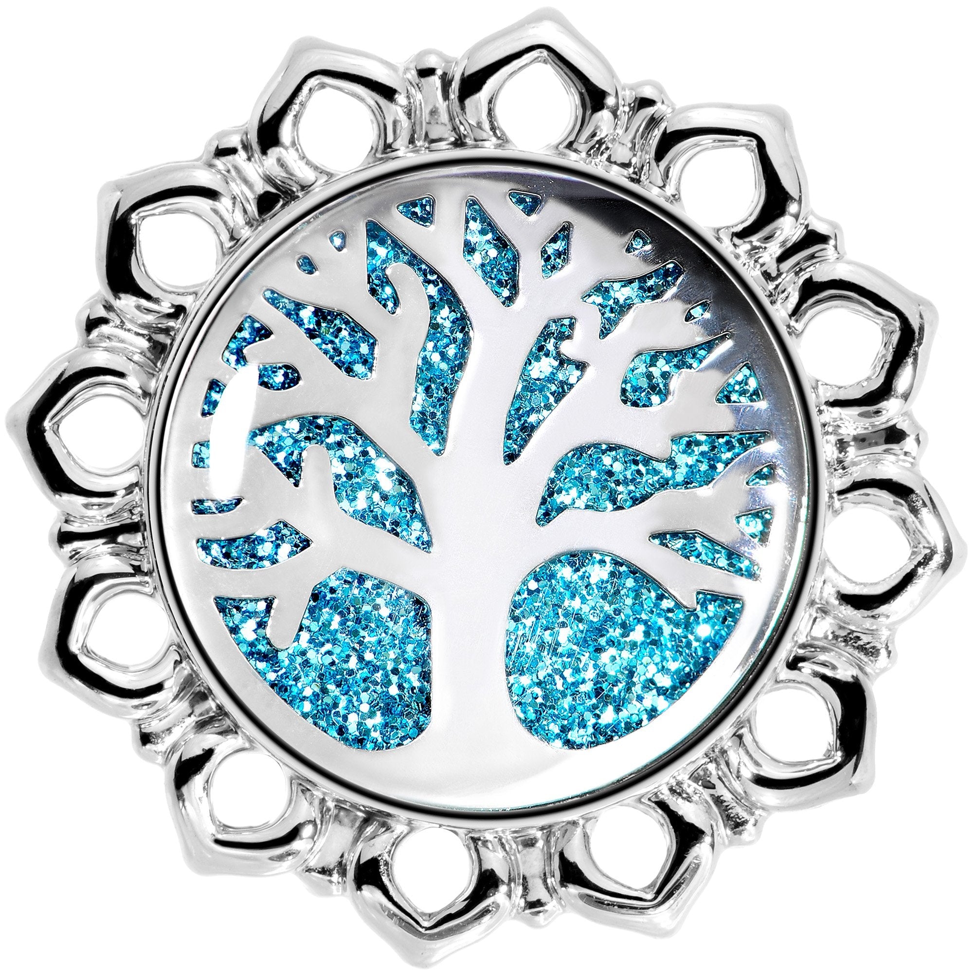 BodyCandy Blue Glitter Inlay Tree of Life Single Flare Plug Set 6mm to 20mm — lifestyle context