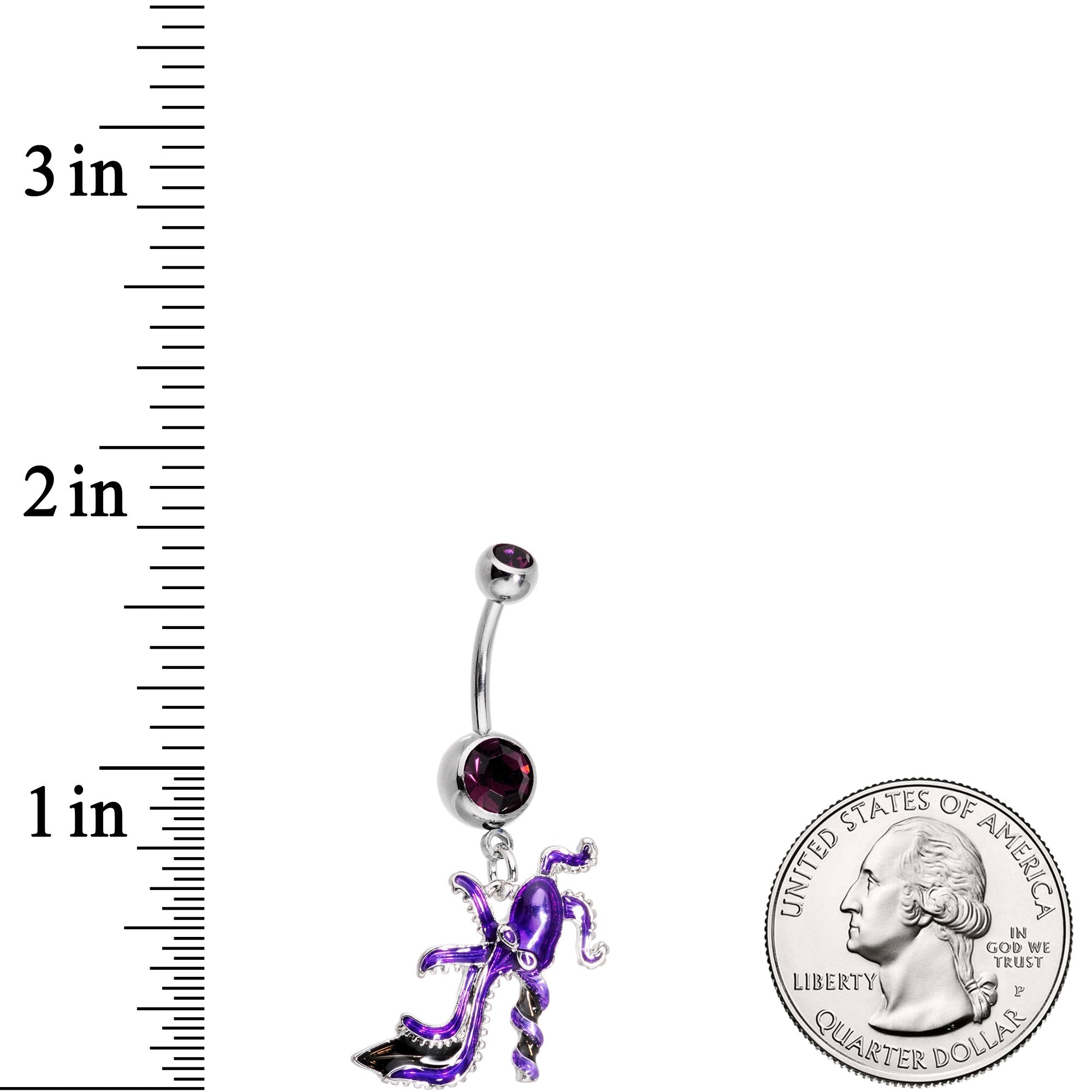 BodyCandy Purple Gem High Heel Octopus Dangle Belly Ring — detail and construction