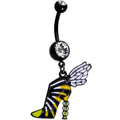BodyCandy Clear Gem Black Halloween Bumblebee Stiletto Dangle Belly Ring — main product shot