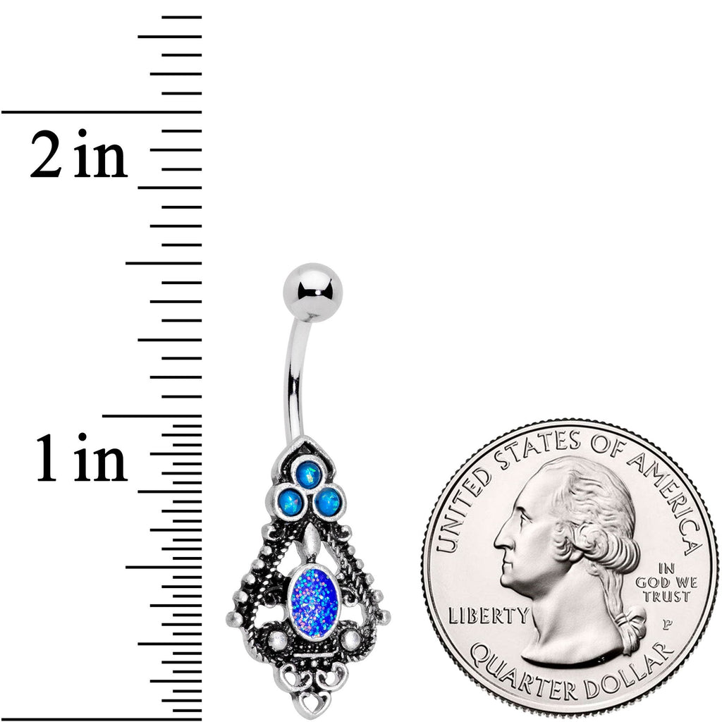 BodyCandy Blue Faux Druzy Baroque Teardrop Dangle Belly Ring — detail and construction
