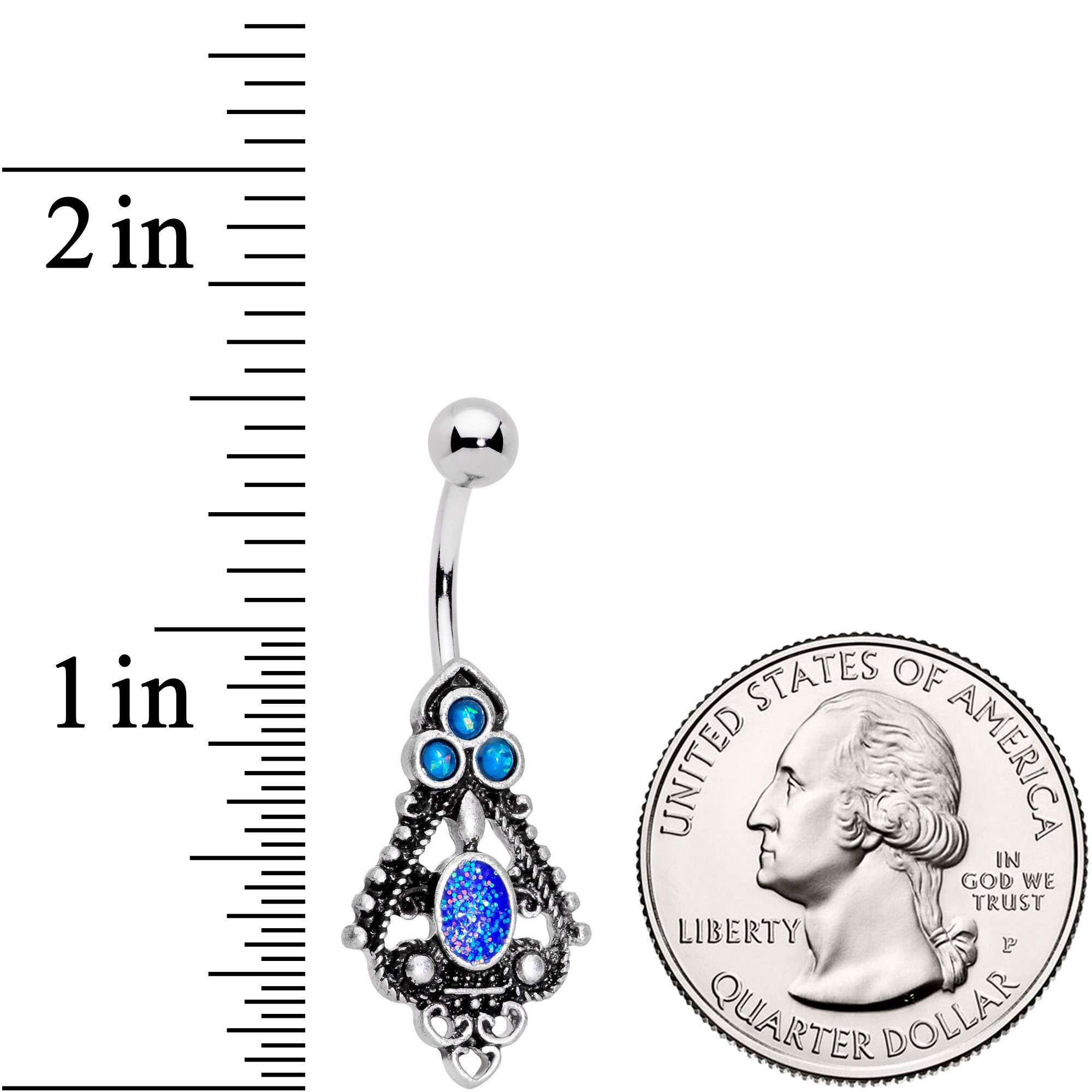 BodyCandy Blue Faux Druzy Baroque Teardrop Dangle Belly Ring — detail and construction
