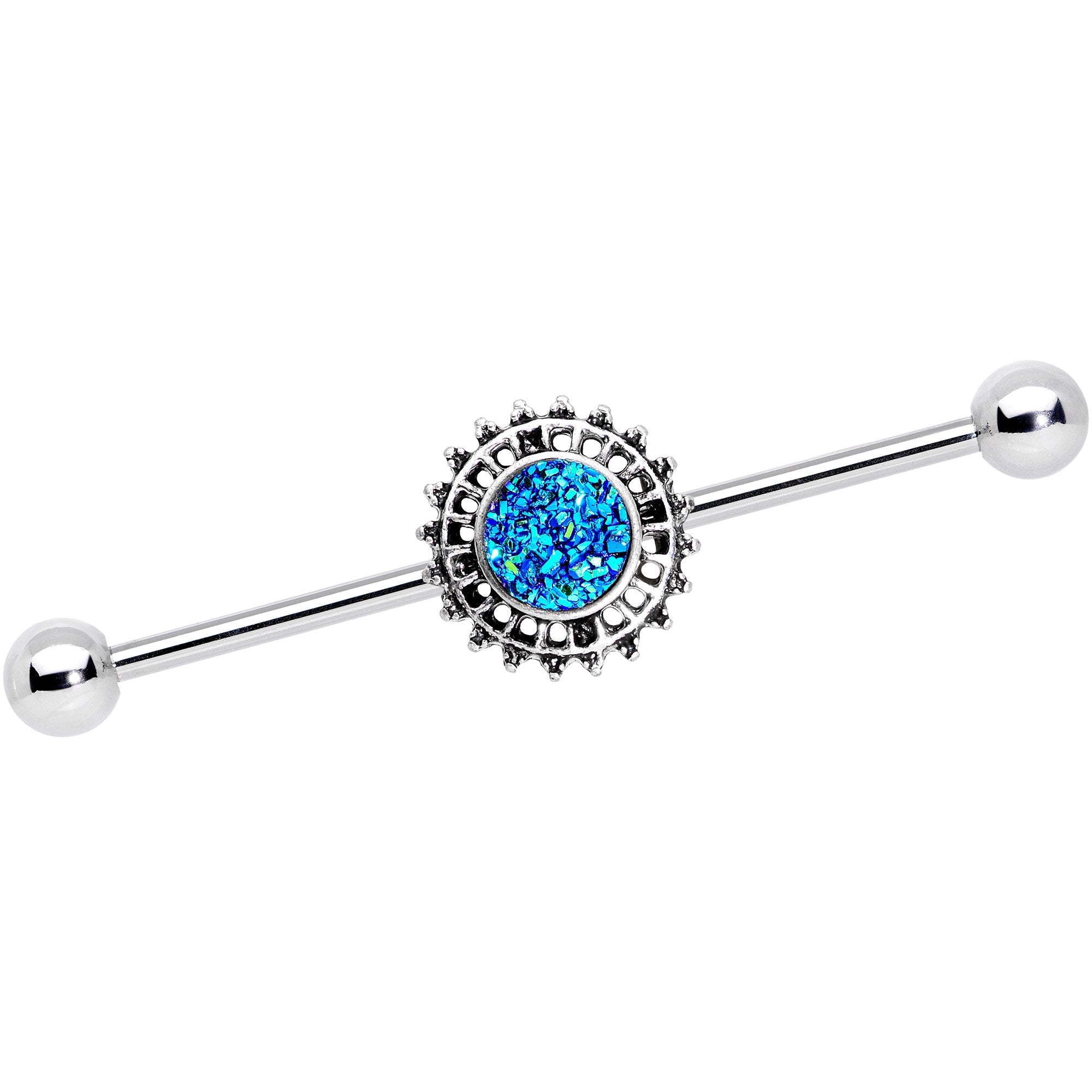BodyCandy 14G Green Faux Druzy Spooky Season Industrial Barbell 38mm — main product shot