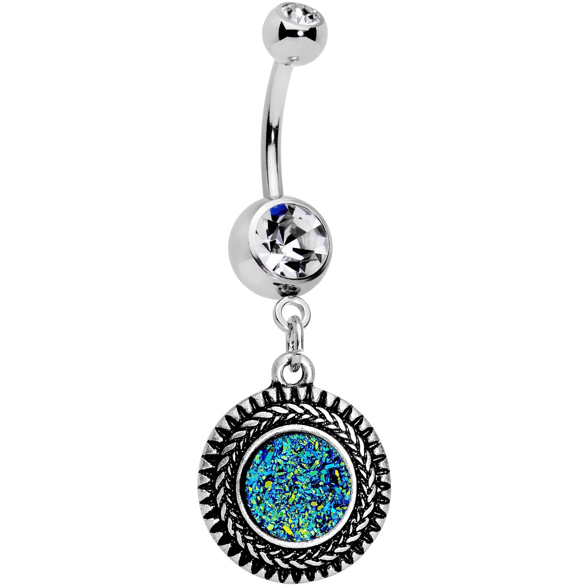 BodyCandy Faux Druzy Quartz Baroque Concentric Circles Dangle Belly Ring — main product shot
