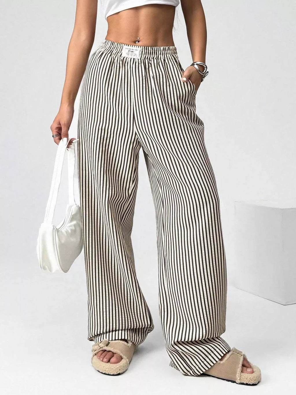 Striped High-Waisted Wide Leg Pants