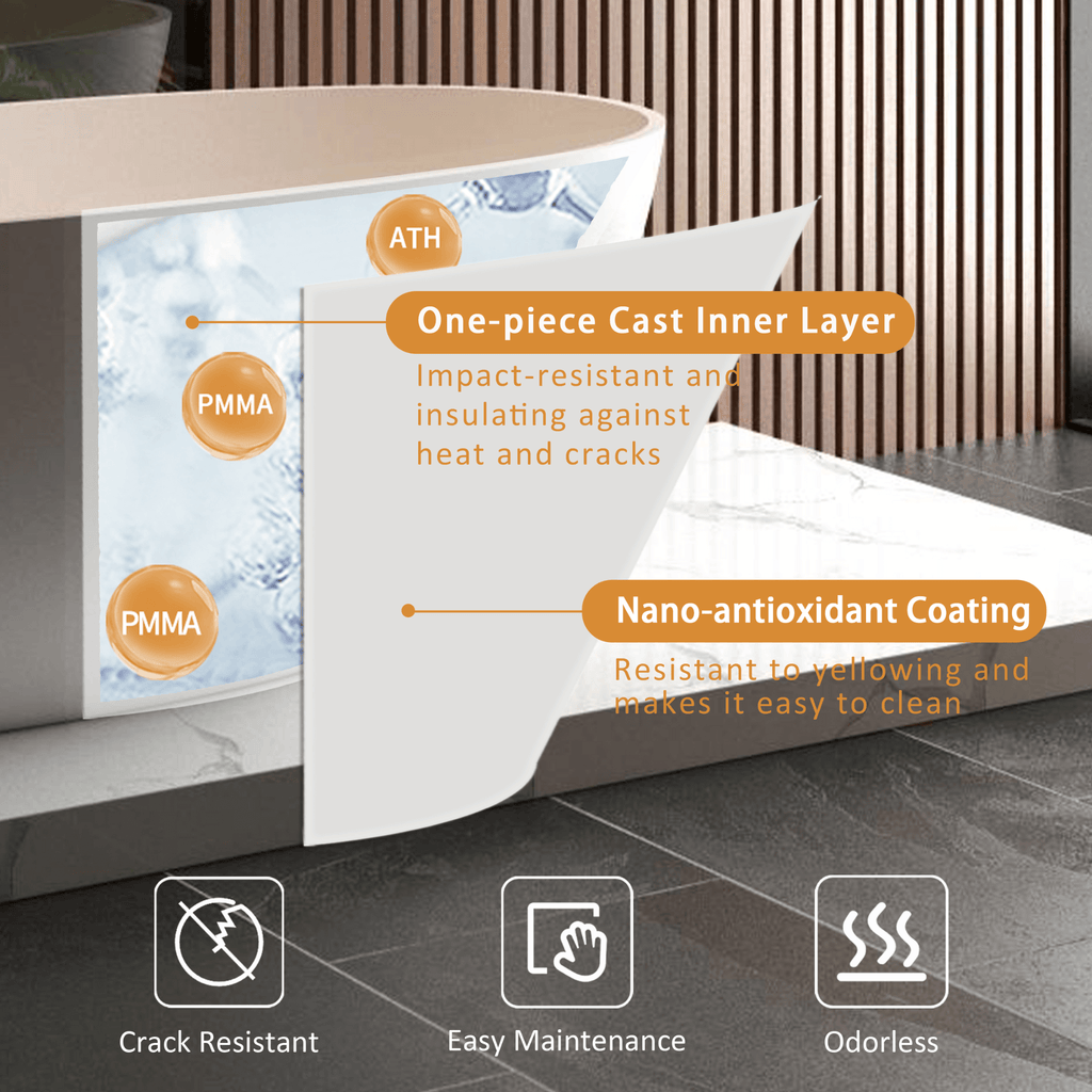 Nuvia Virella 65-Inch Luxury Freestanding Soaking Bathtub With Overflow And Pop-Up Drain (SAK69451) – SAKSBY WHOLESALE, view 