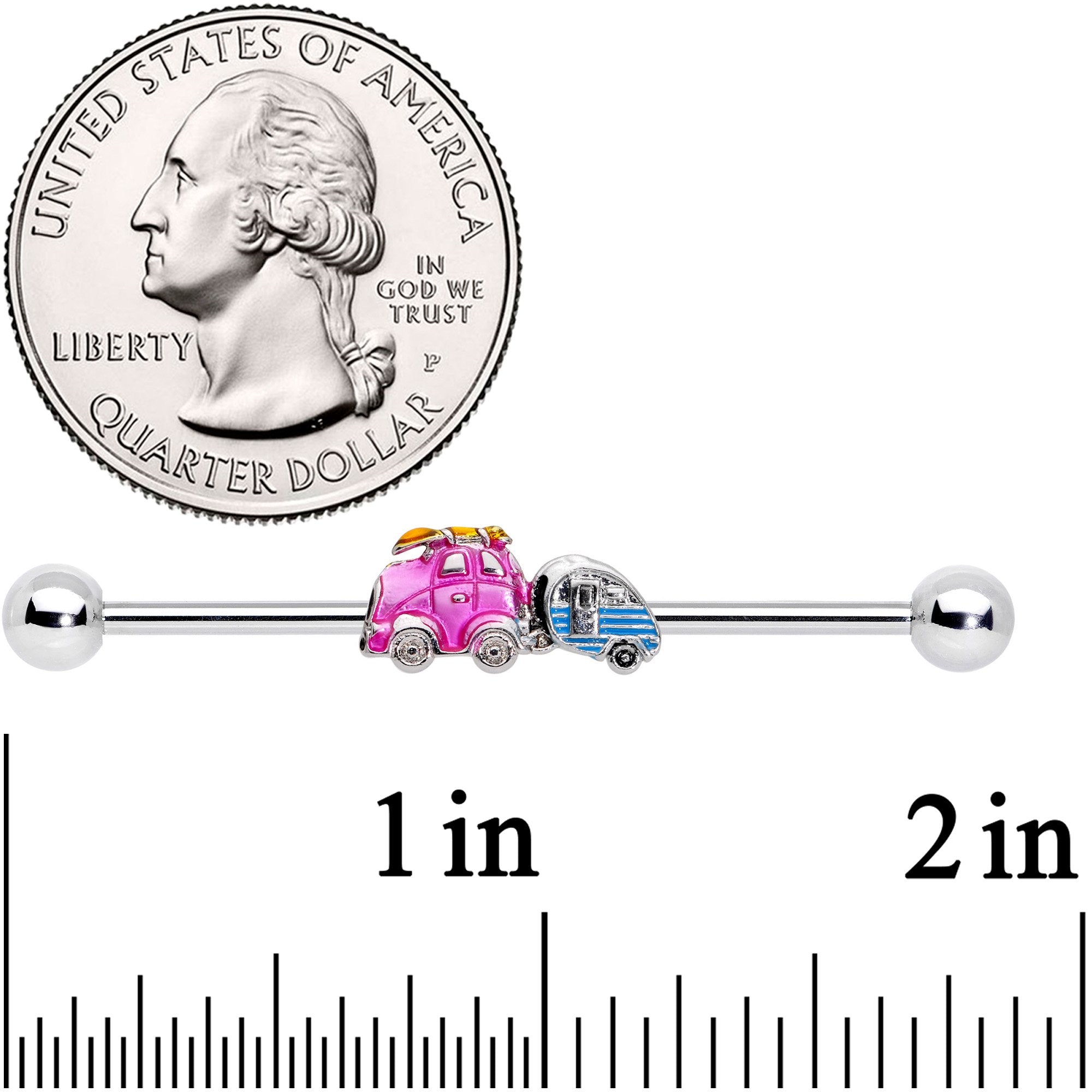 BodyCandy 14G Pink Time for a Road Trip Industrial Barbell 38mm — detail and construction