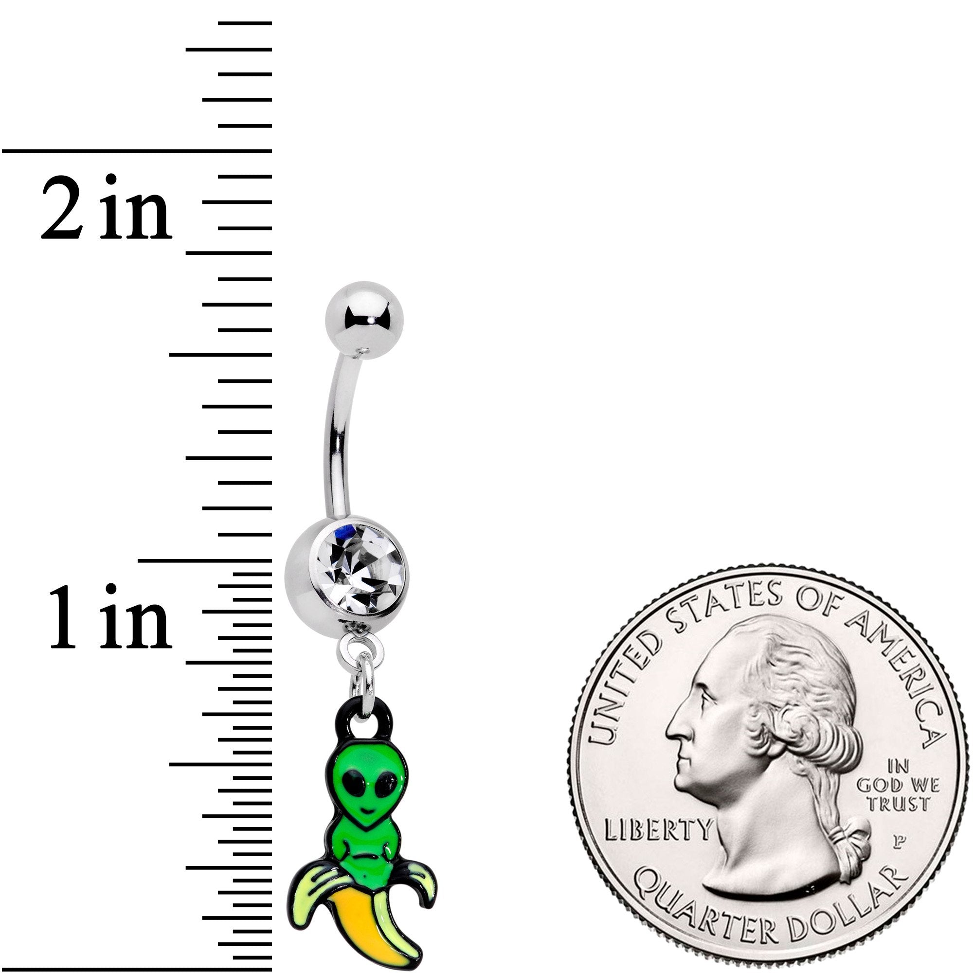 BodyCandy Clear Gem An Appealing Little Banana Alien Dangle Belly Ring — detail and construction