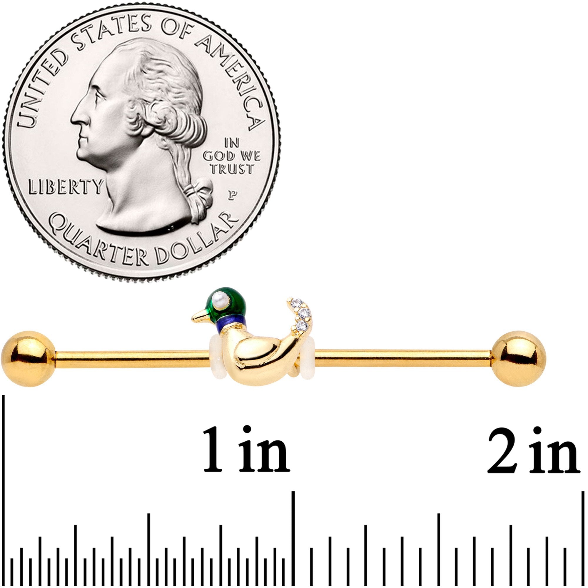 BodyCandy 14G Gold Tone Mighty Mallard Industrial Barbell 38mm — alternate view