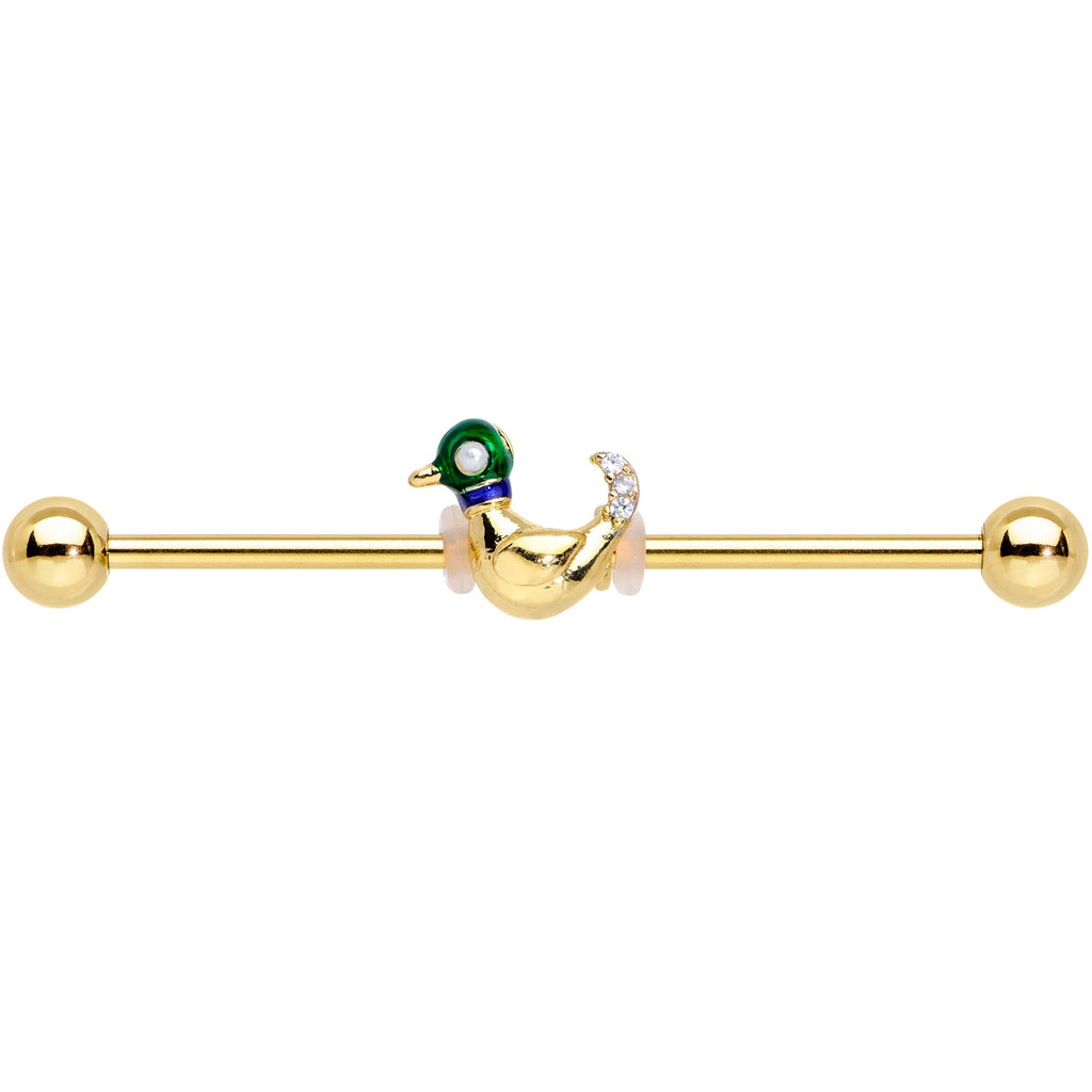 BodyCandy 14G Gold Tone Mighty Mallard Industrial Barbell 38mm — detail and construction