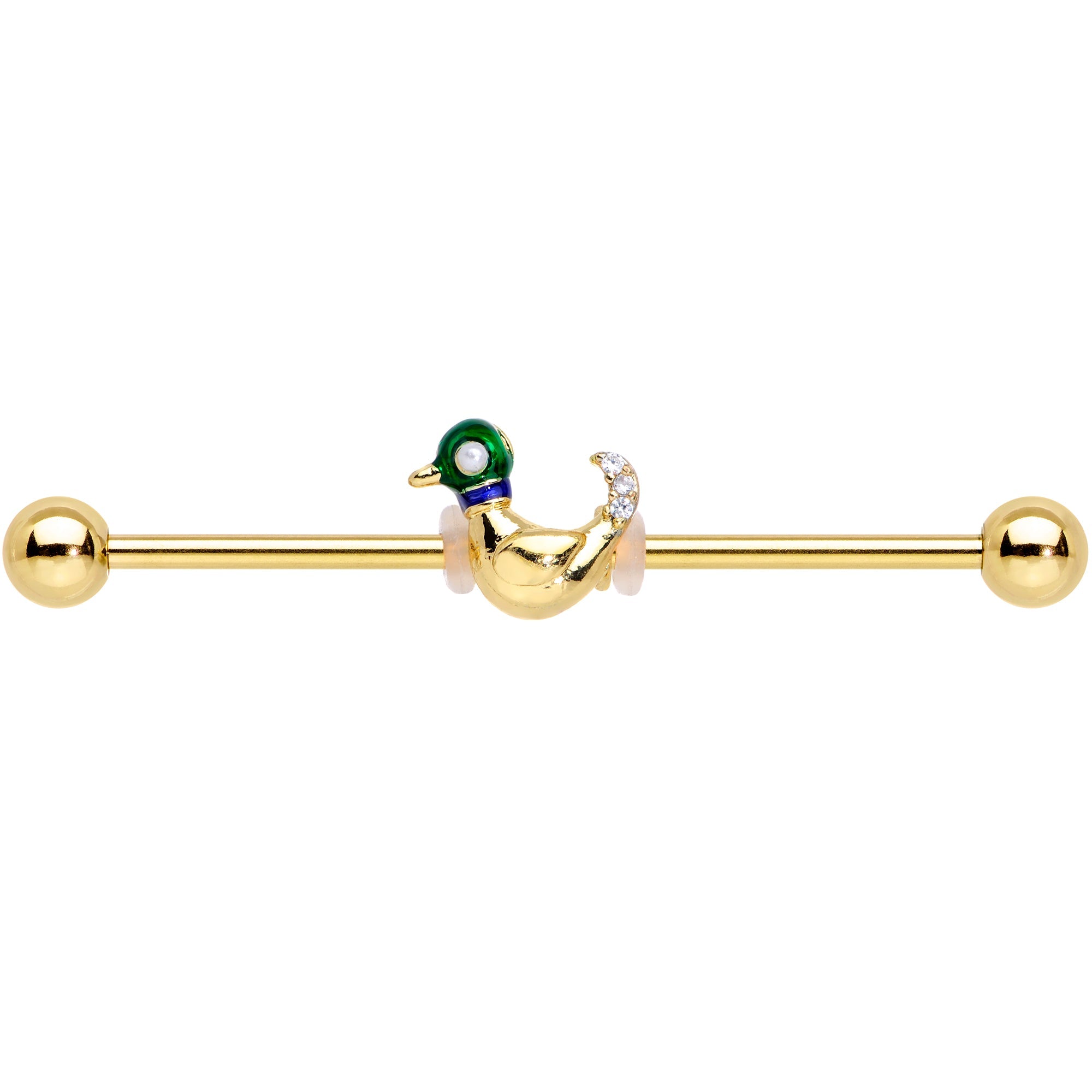 BodyCandy 14G Gold Tone Mighty Mallard Industrial Barbell 38mm — detail and construction