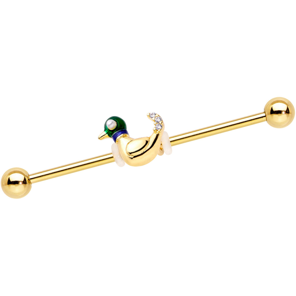 BodyCandy 14G Gold Tone Mighty Mallard Industrial Barbell 38mm — main product shot