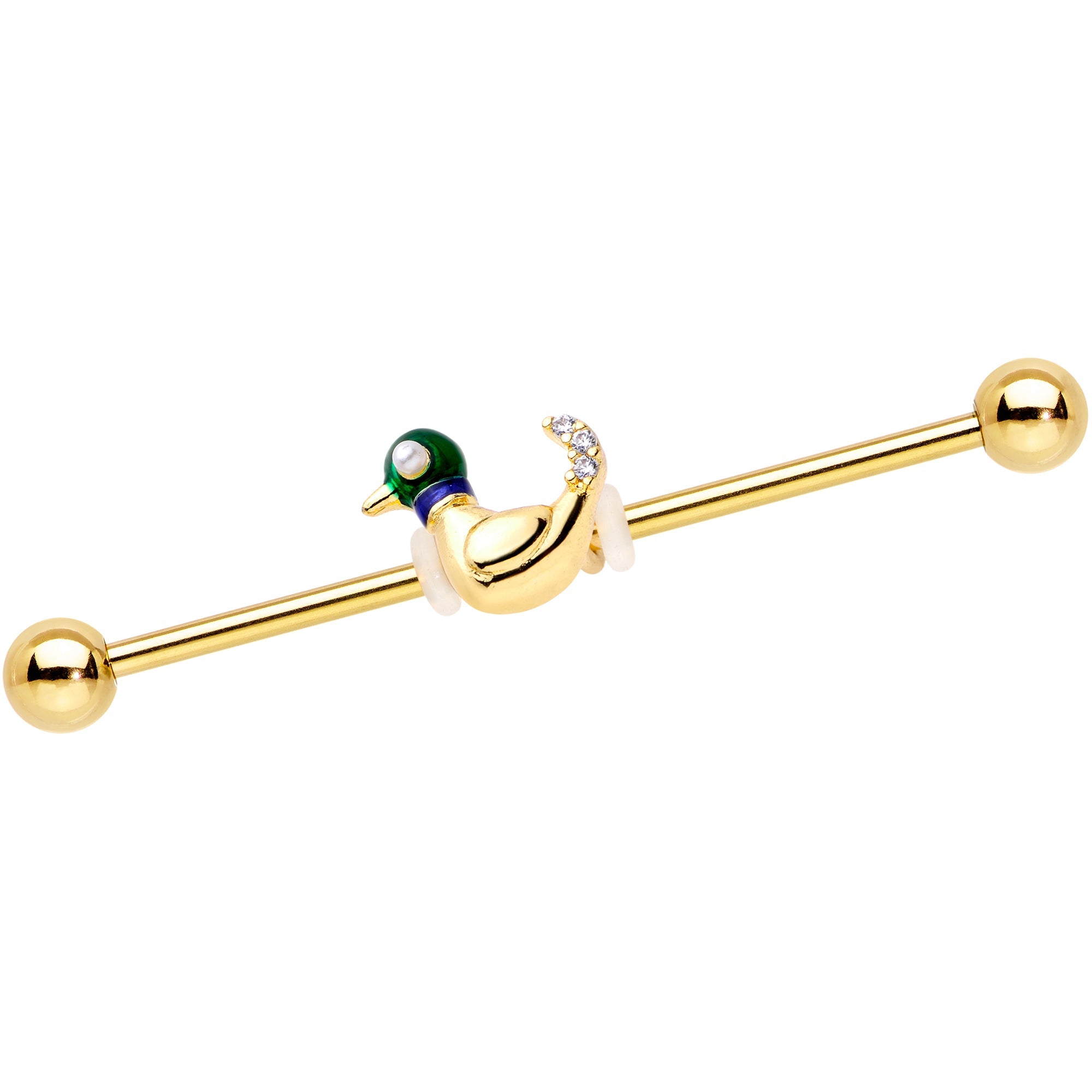 BodyCandy 14G Gold Tone Mighty Mallard Industrial Barbell 38mm — main product shot