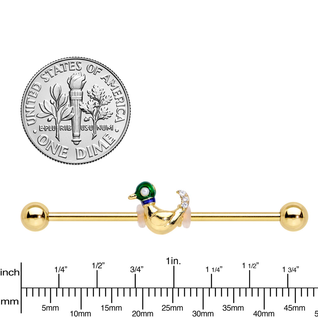 BodyCandy 14G Gold Tone Mighty Mallard Industrial Barbell 38mm — lifestyle context