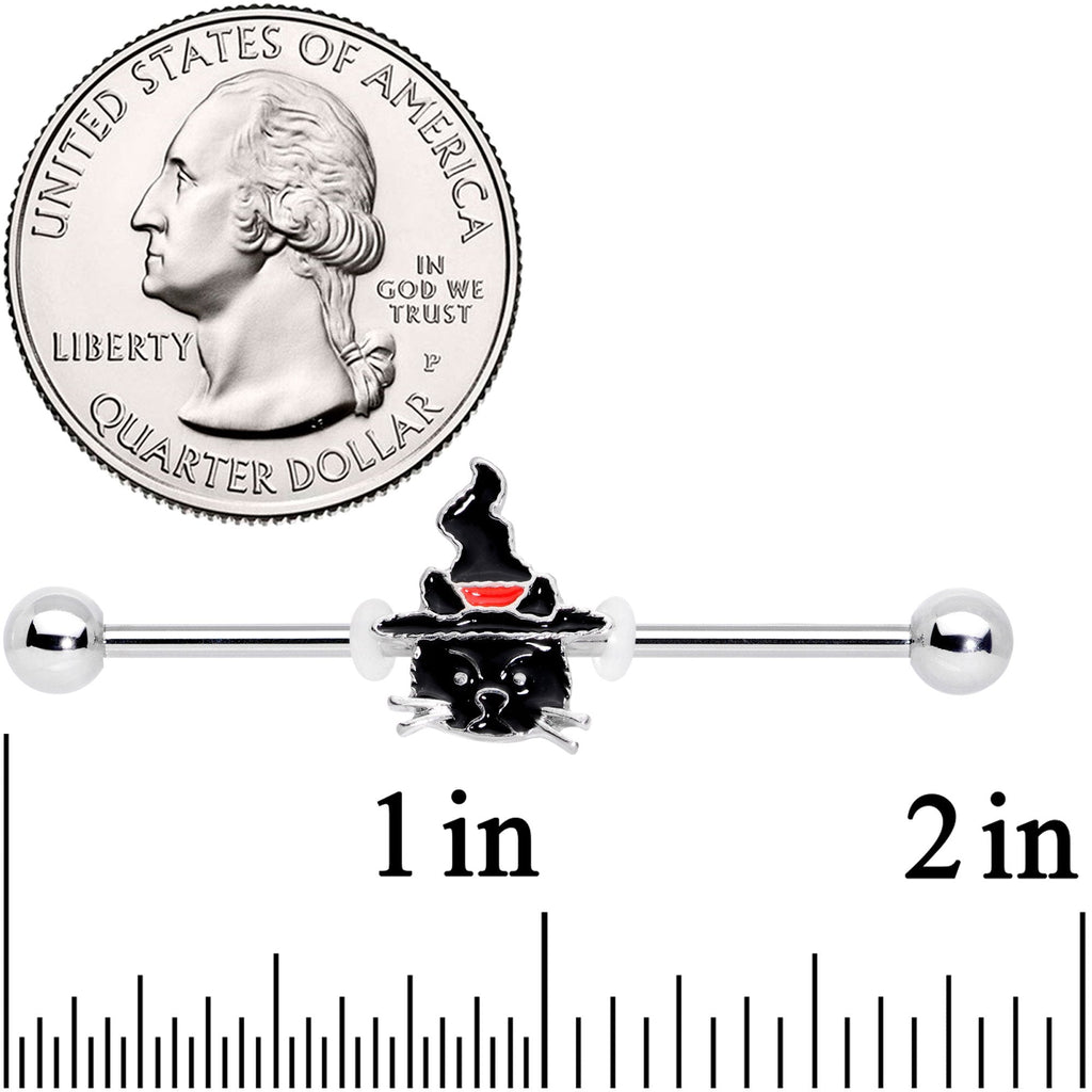BodyCandy 14G Halloween Witch Way Black Cat Barbell Industrial 38mm — detail and construction