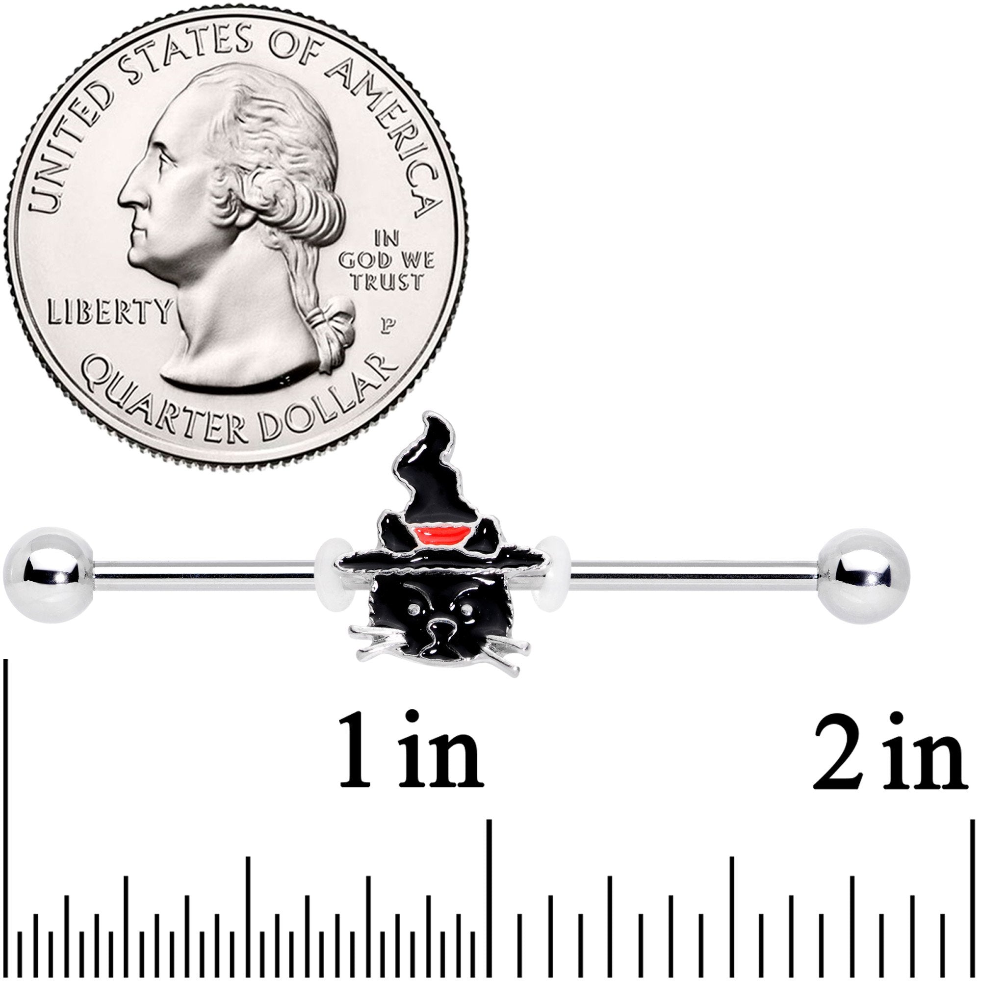 BodyCandy 14G Halloween Witch Way Black Cat Barbell Industrial 38mm — detail and construction