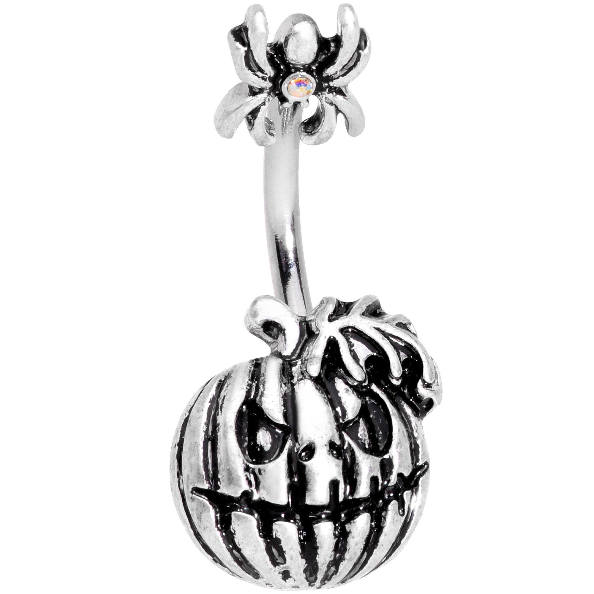 BodyCandy Scary Spider Jack O Lantern Double Mount Belly Ring — main product shot