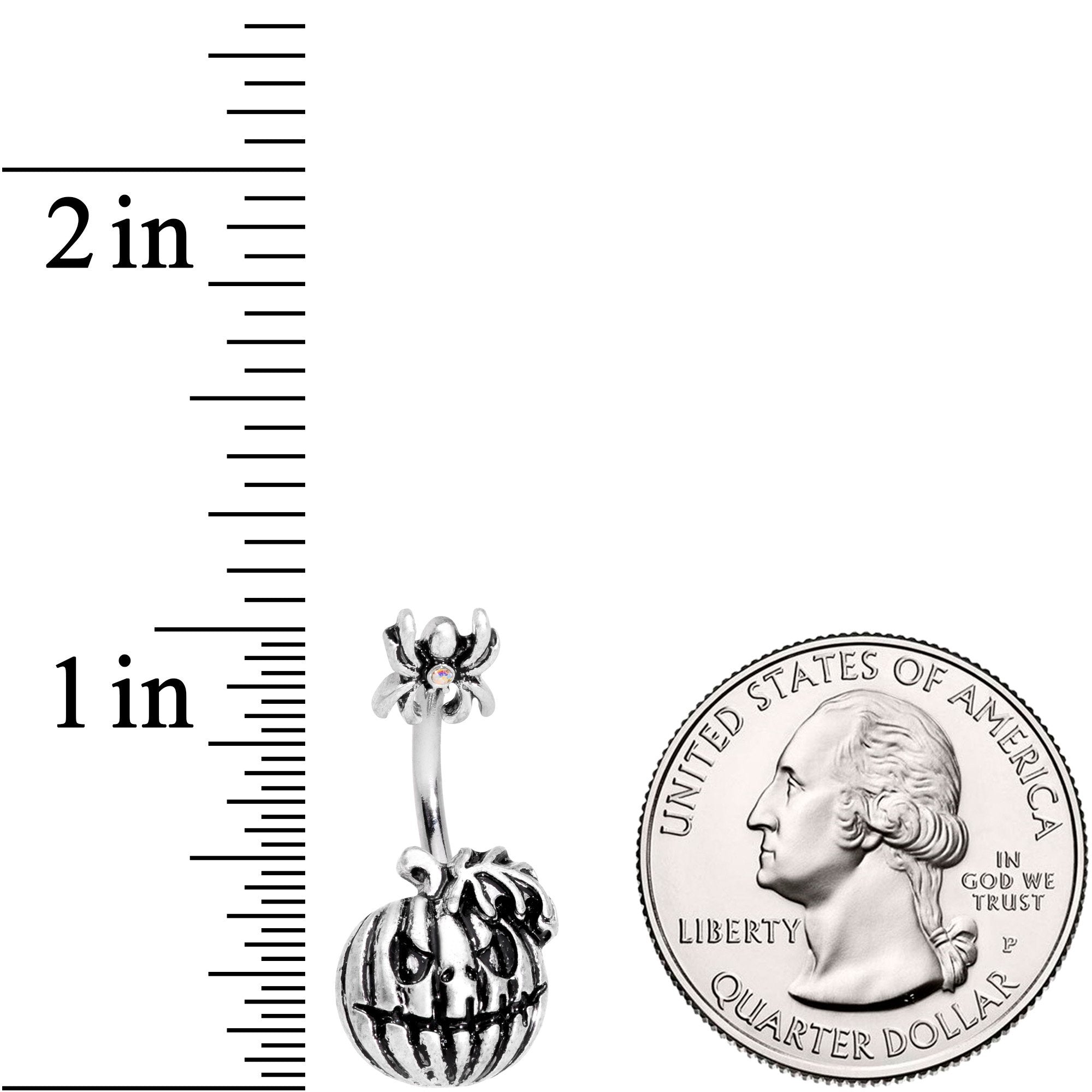 BodyCandy Scary Spider Jack O Lantern Double Mount Belly Ring — detail and construction
