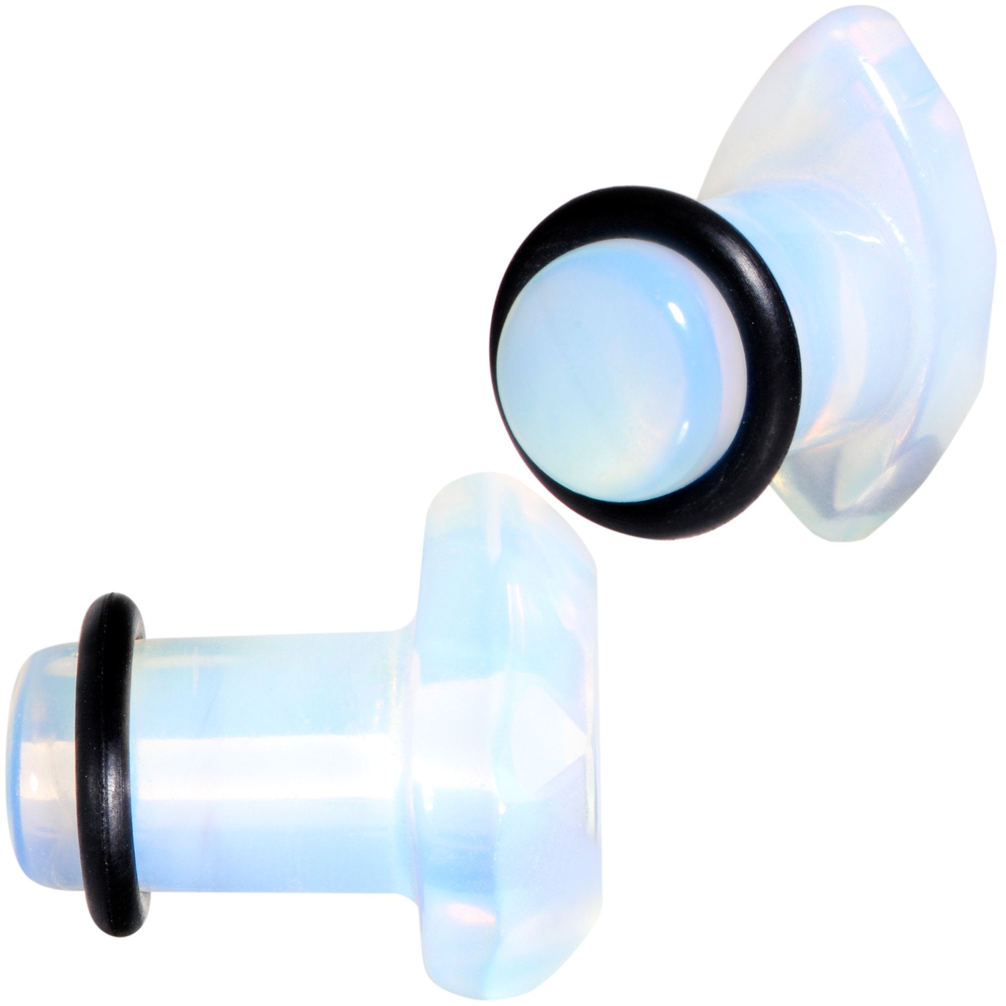 BodyCandy White Opalite Faceted Single Flare Plug Set 6mm to 25mm — detail and construction