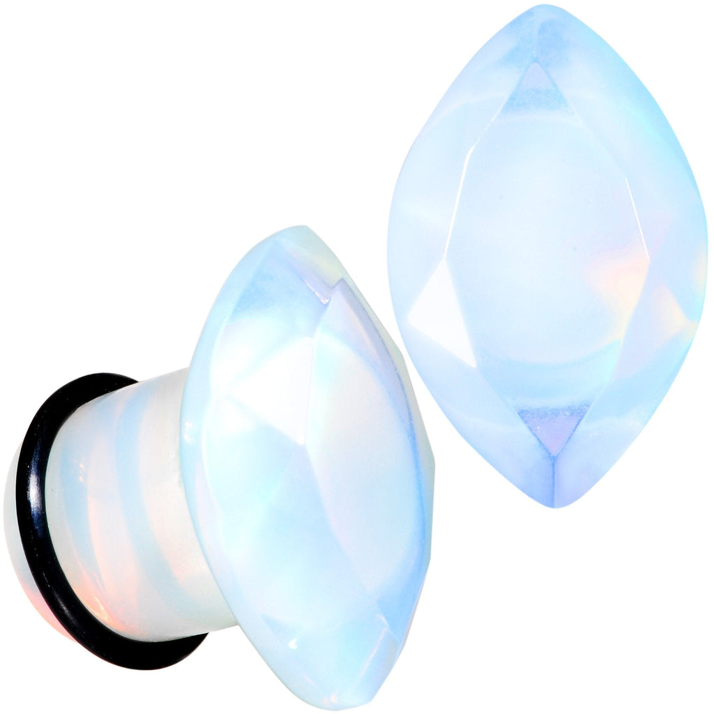 BodyCandy White Opalite Faceted Single Flare Plug Set 6mm to 25mm — scale reference