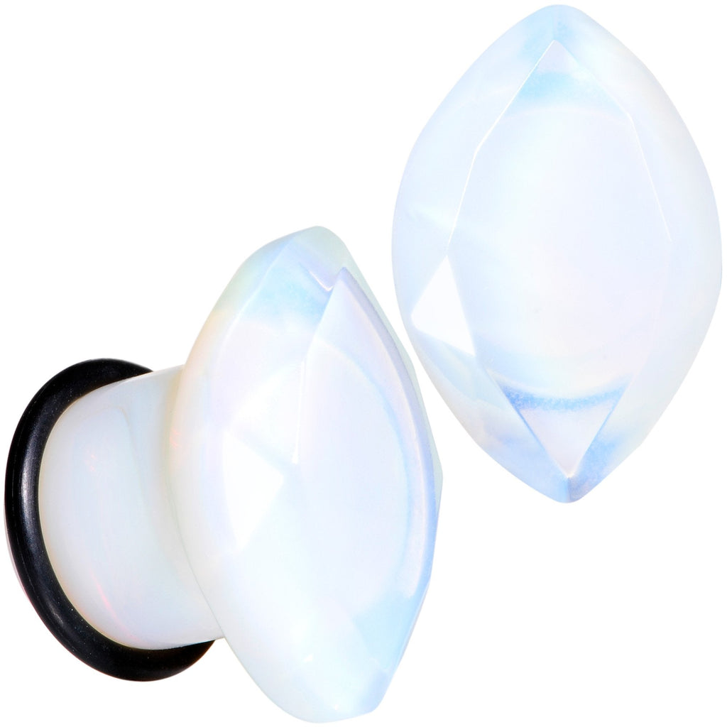 BodyCandy White Opalite Faceted Single Flare Plug Set 6mm to 25mm — color variant