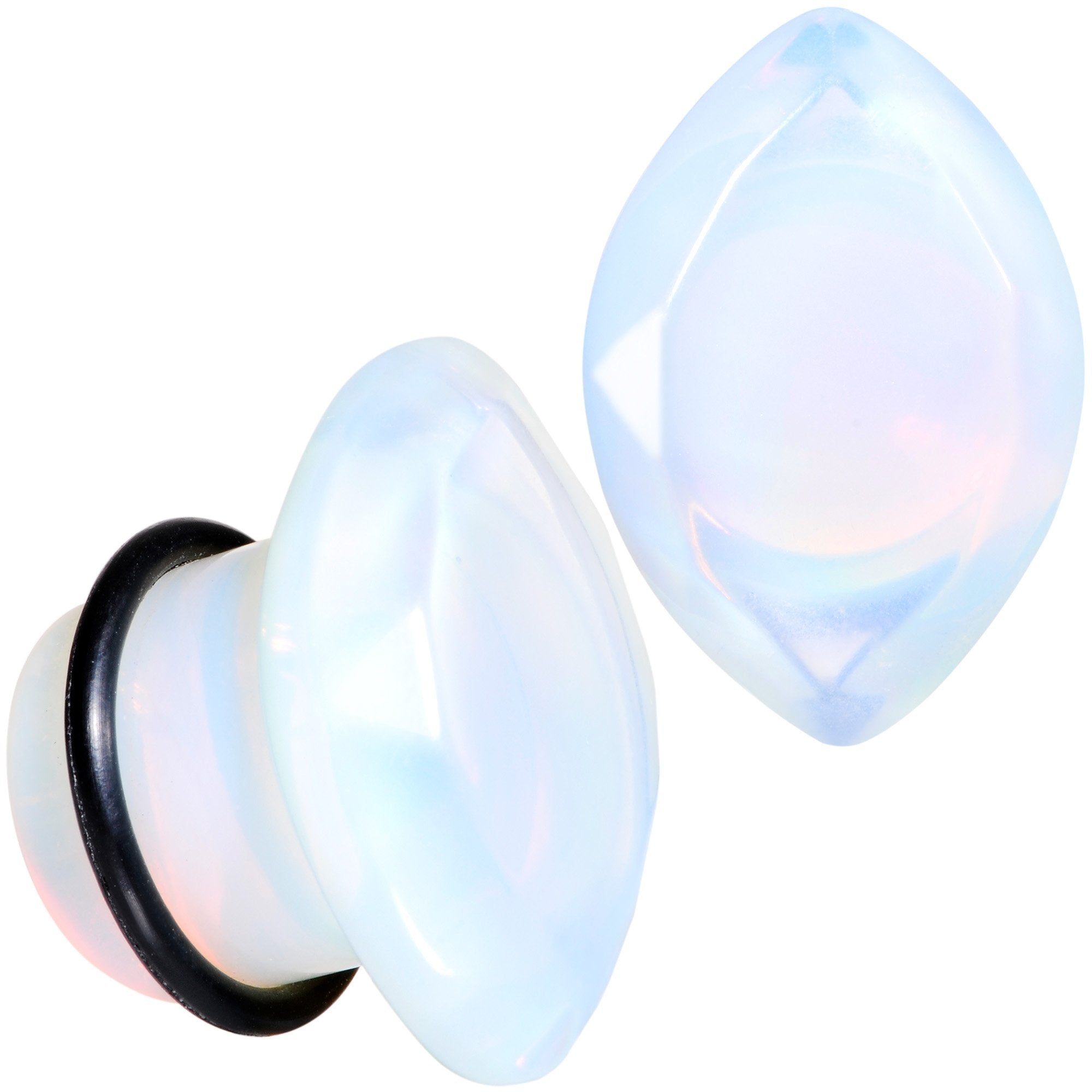 BodyCandy White Opalite Faceted Single Flare Plug Set 6mm to 25mm — texture detail