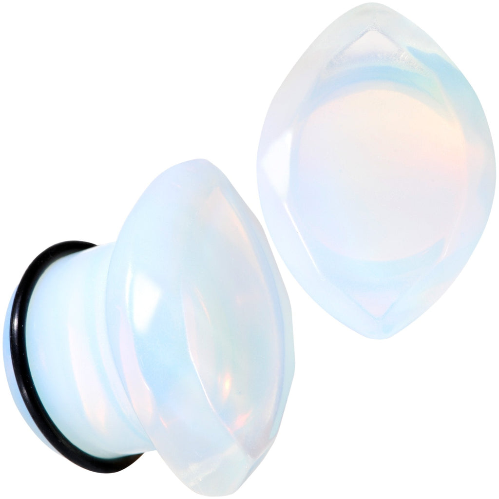 BodyCandy White Opalite Faceted Single Flare Plug Set 6mm to 25mm — in-use context