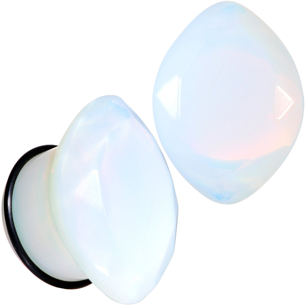 BodyCandy White Opalite Faceted Single Flare Plug Set 6mm to 25mm — main product shot