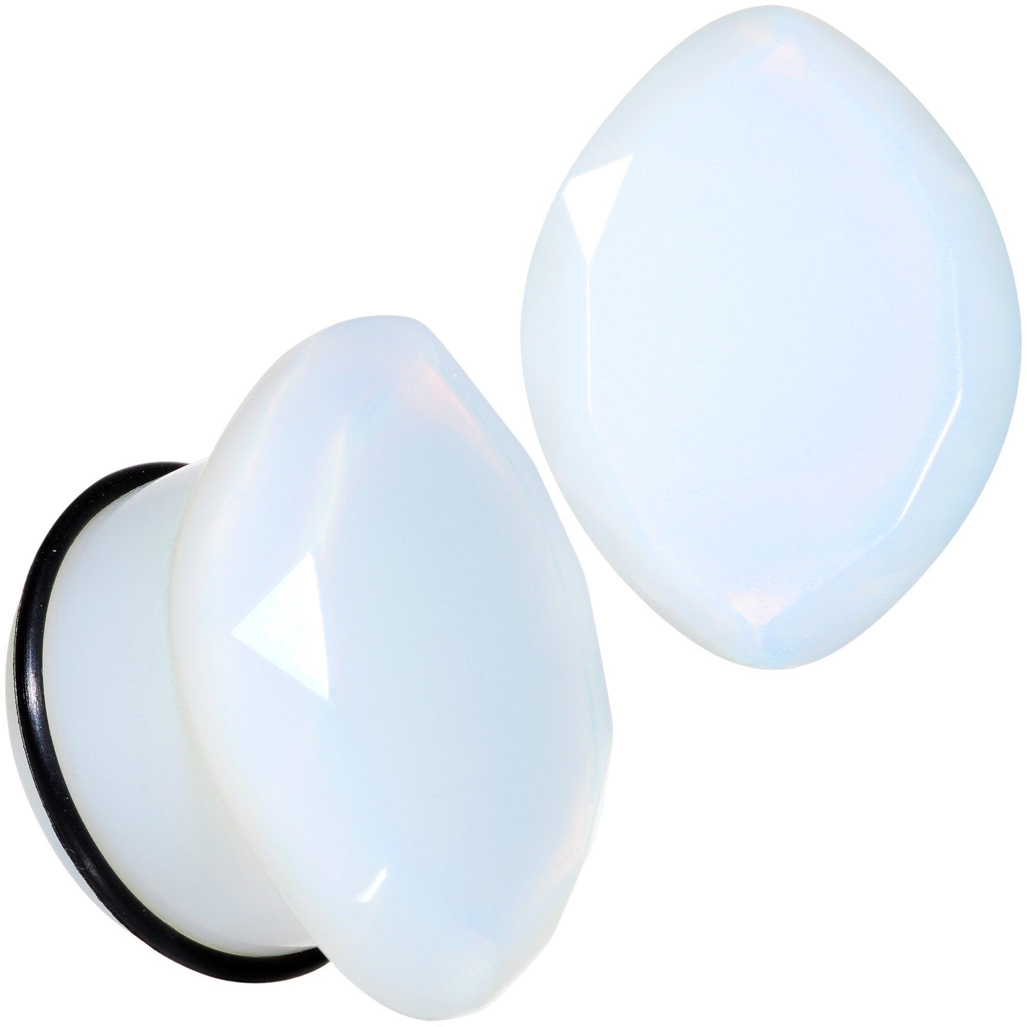BodyCandy White Opalite Faceted Single Flare Plug Set 6mm to 25mm — detail and construction