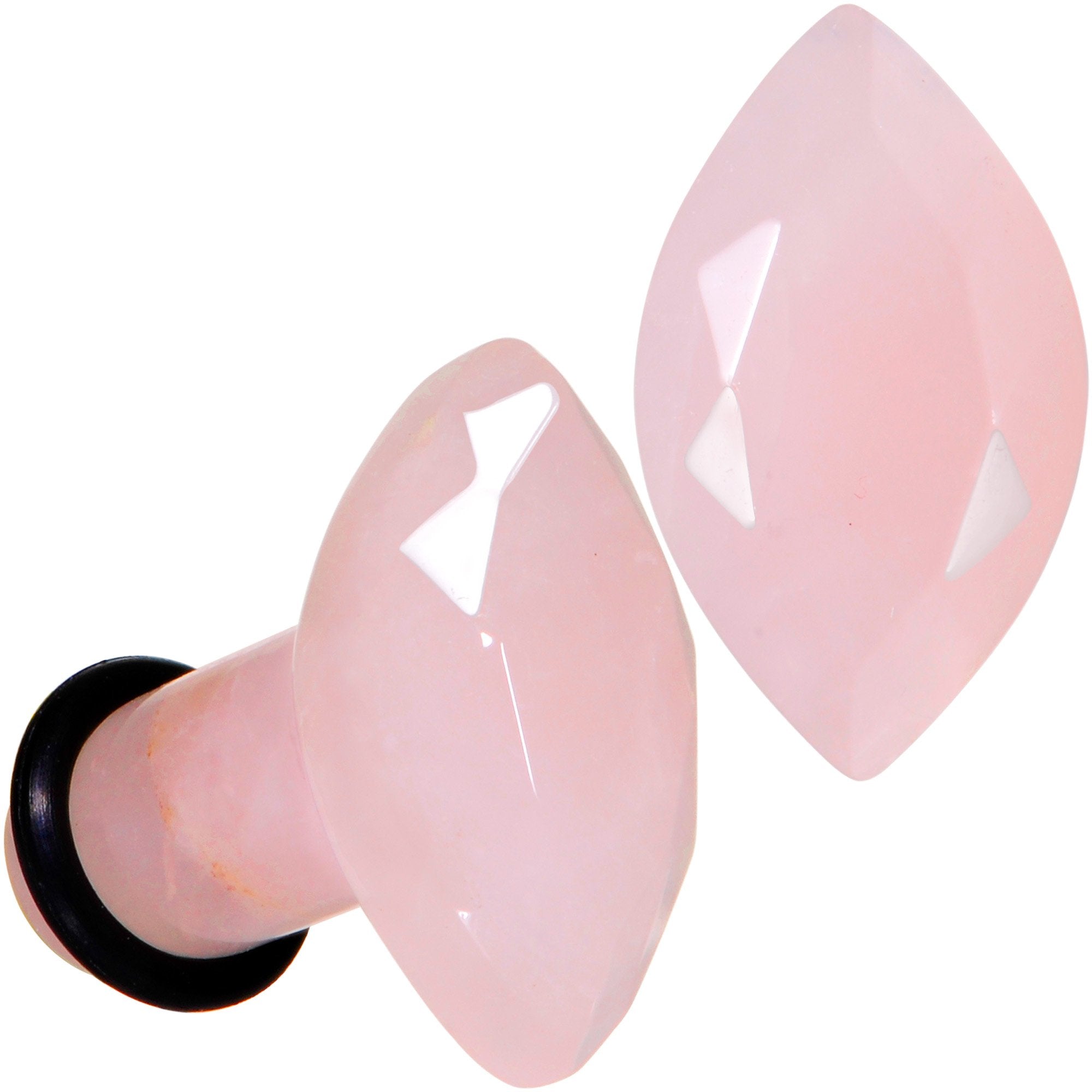 BodyCandy Rose Quartz Faceted Single Flare Plug Set 6mm to 25mm Sizes — main product shot