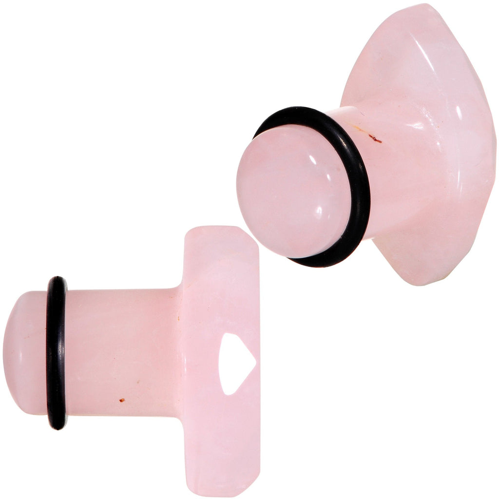 BodyCandy Rose Quartz Faceted Single Flare Plug Set 6mm to 25mm Sizes — detail and construction