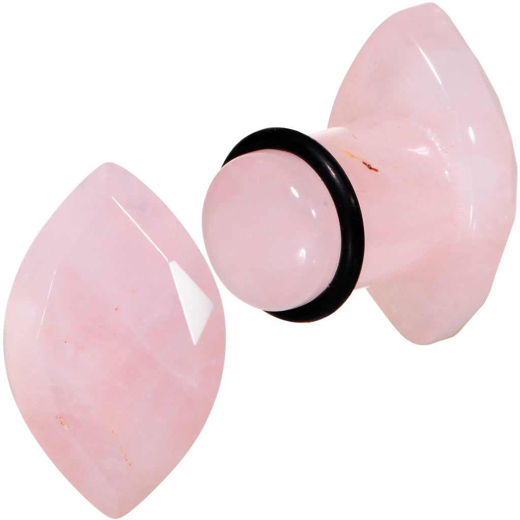 BodyCandy Rose Quartz Faceted Single Flare Plug Set 6mm to 25mm Sizes — branding close-up
