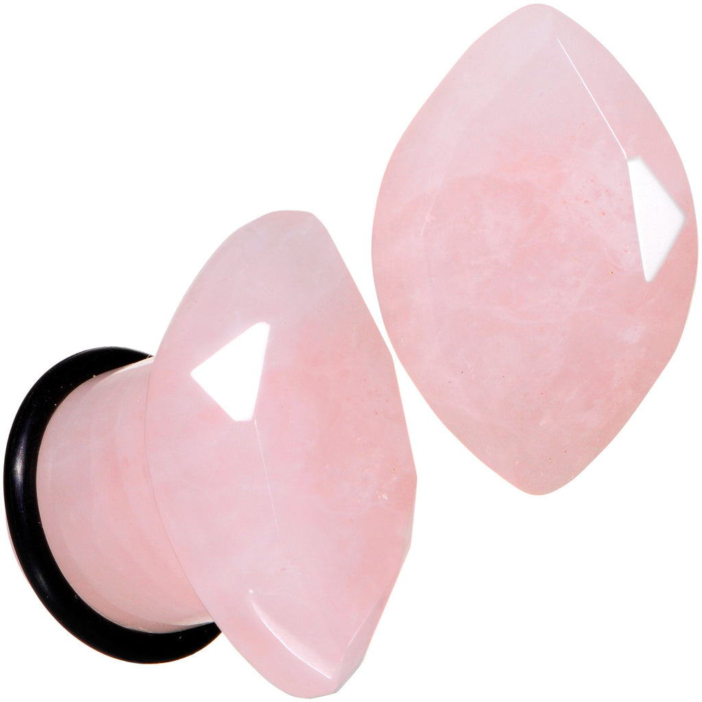 BodyCandy Rose Quartz Faceted Single Flare Plug Set 6mm to 25mm Sizes — color variant